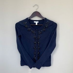 Navy blue jeweled long sleeve cardigan
